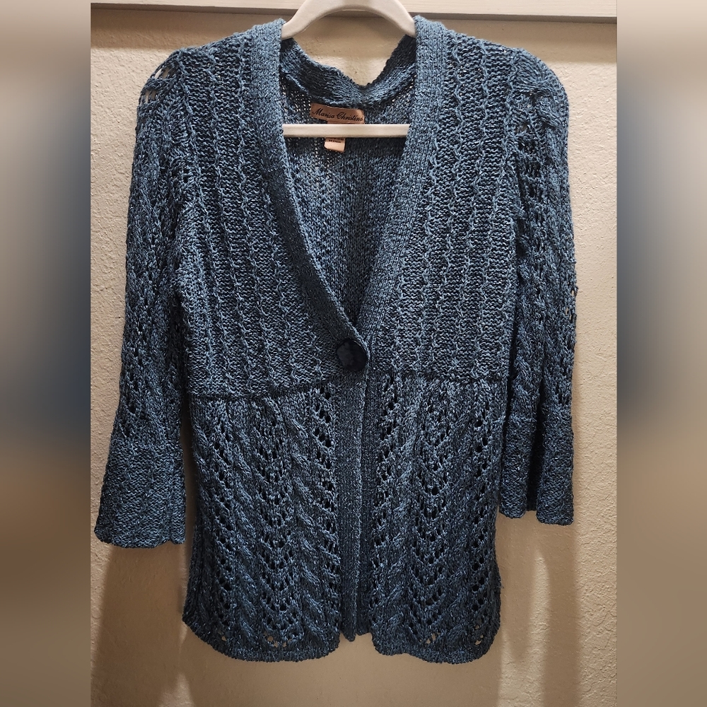 Marissa Christina - ¾ sleeve cardigan, Teal color, size large